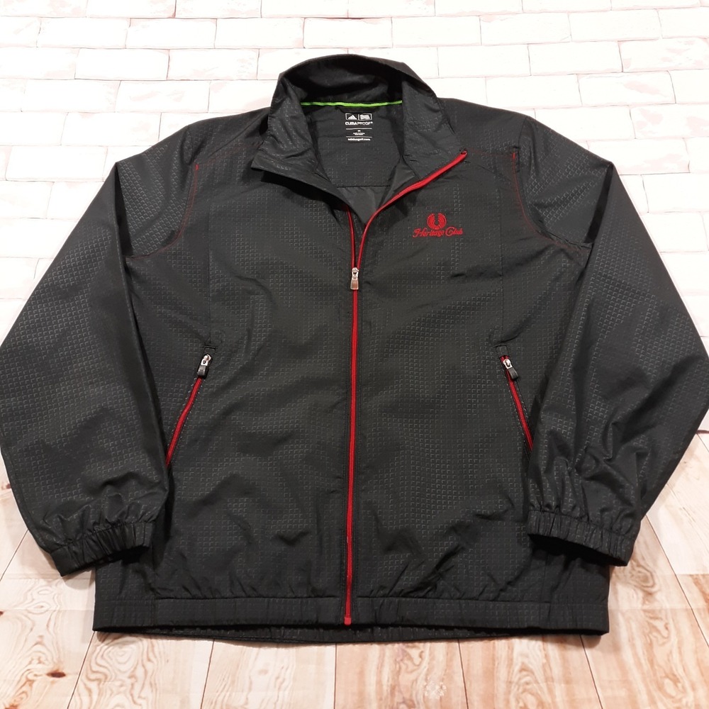 Adidas Golf Windbreaker Jacket Full Zip Mens Medium Black Embroidered Climaproof